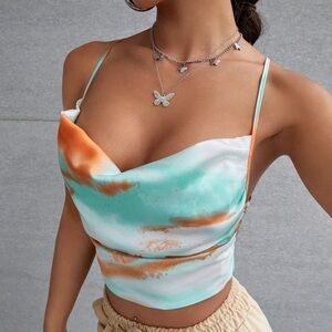 SHEIN Green Blue Asymmetrical Crop Camisole